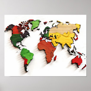 Watercolor on Wood World Map Poster