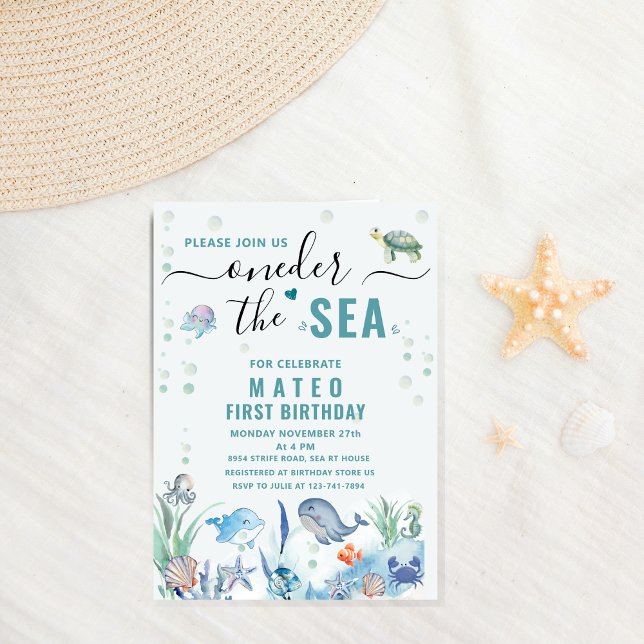 Watercolor One-der The sea 1st birthday Invitation (Creator Uploaded)