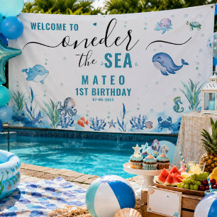 Watercolor One-der The sea 1st birthday Welcome Banner