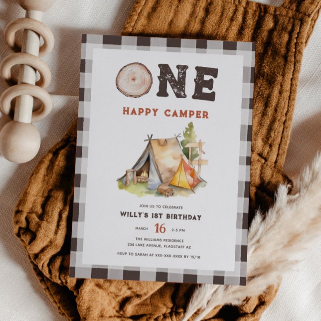 Watercolor One Happy Camper 1st Birthday Invitation (Creator Uploaded)
