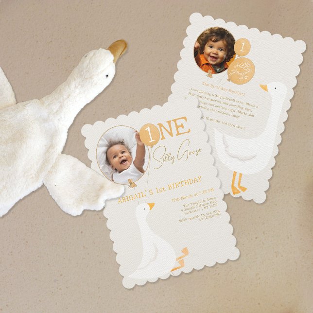 Watercolor One Silly Goose 1st Birthday Photo Invitation (Creator Uploaded)