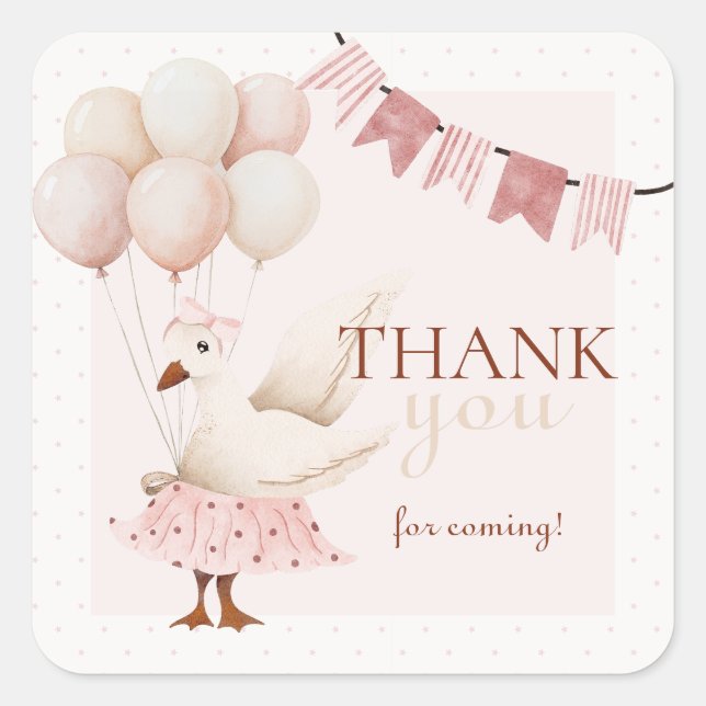 Watercolor One Silly Goose Pink 1st Birthday Square Sticker (Front)