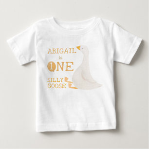 Watercolor One Silly Goose Wildflower 1st Birthday Baby T-Shirt