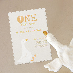 Watercolor One Silly Goose Wildflower 1st Birthday Invitation