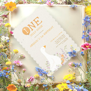 Watercolor One Silly Goose Wildflower 1st Birthday Invitation