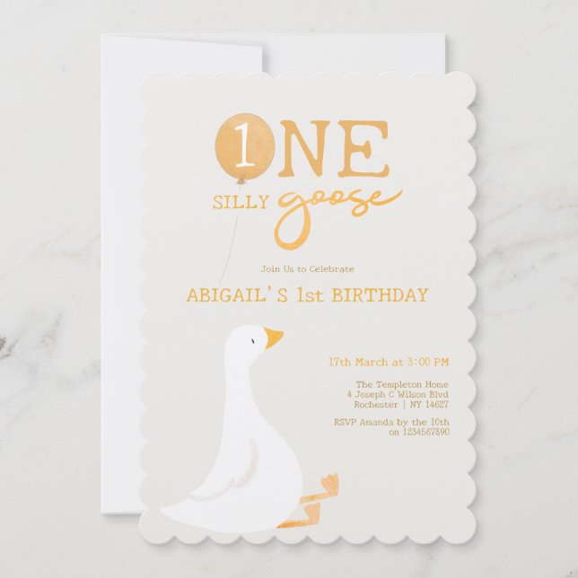 Watercolor One Silly Goose Wildflower 1st Birthday Invitation (Front)