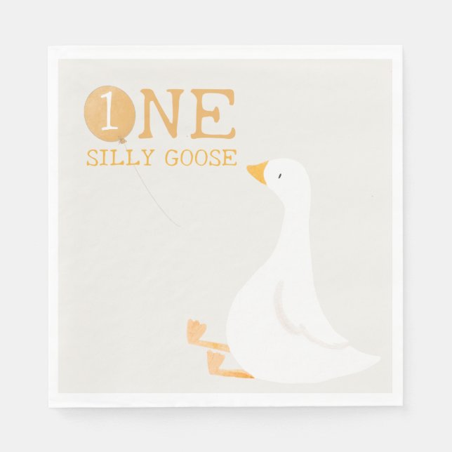 Watercolor One Silly Goose Wildflower 1st Birthday Napkin (Front)