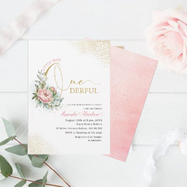 Watercolor ONEderful 1st Birthday Little blush peo Invitation (Creator Uploaded)
