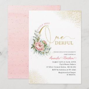 Watercolor ONEderful 1st Birthday Little blush peo Invitation