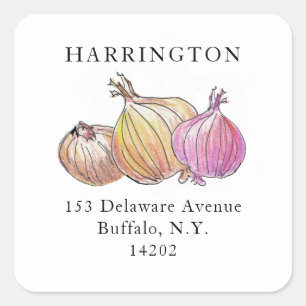Watercolor Onions Unique Hand-Drawn Return Address Square Sticker