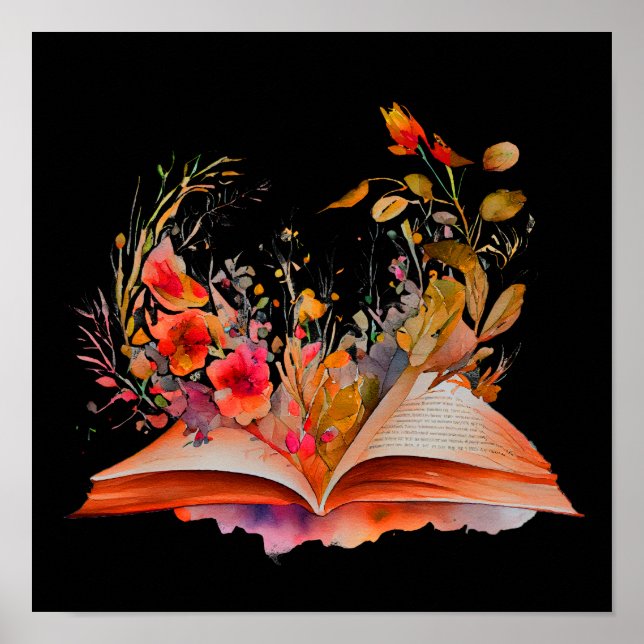 Watercolor Open book with flowers  Poster (Front)