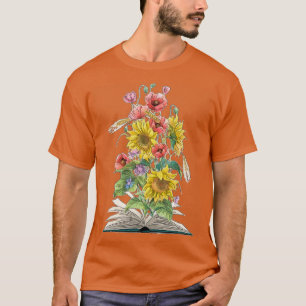 Watercolor Open Book with Sunflowers and Poppies T-Shirt