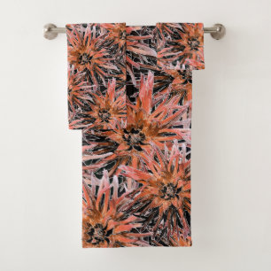 Watercolor orange and brown flowers. bath towel set
