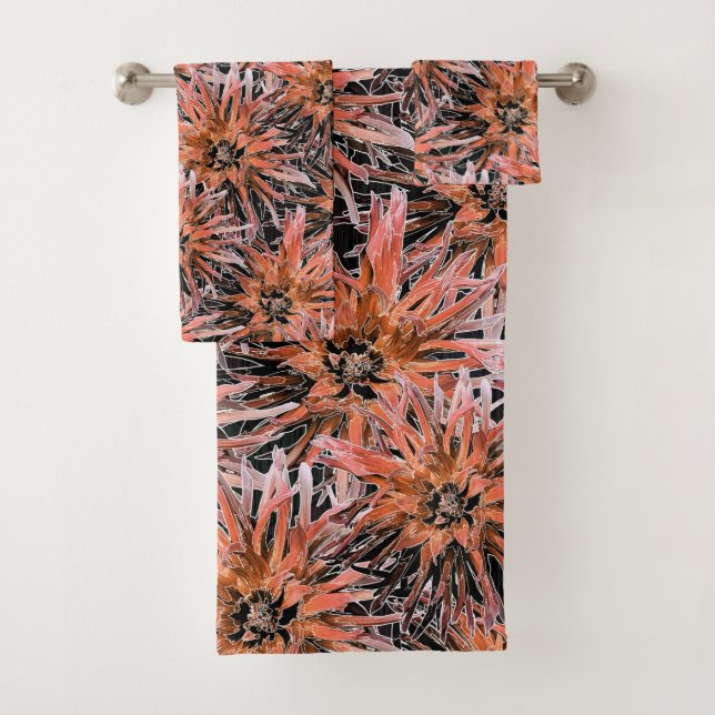 Watercolor orange and brown flowers. bath towel set (Insitu)