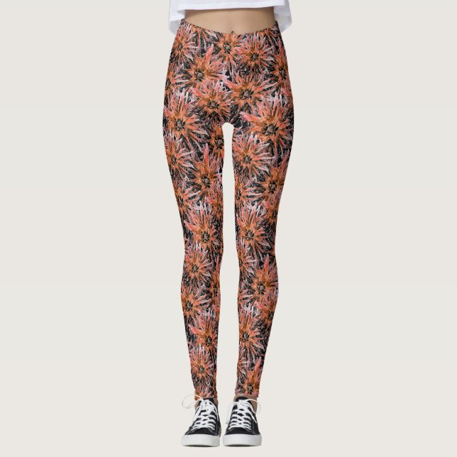 Watercolor orange and brown flowers. leggings (Front)