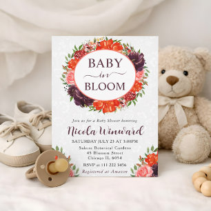 Watercolor Orange and Brown Wreath Baby Shower Invitation