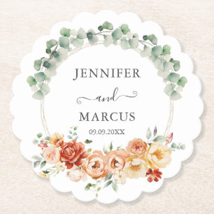 Watercolor Orange and Peach Garden Romance Paper Coaster