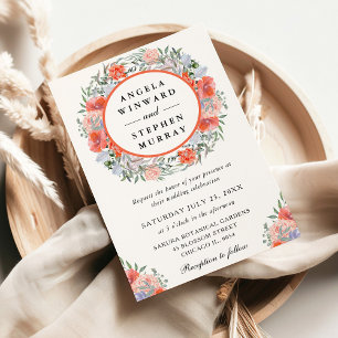 Watercolor Orange and Purple Wreath Wedding Invitation