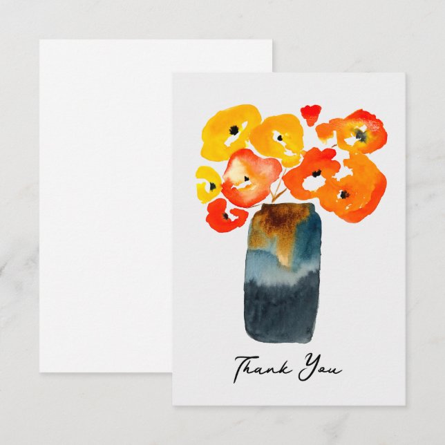 Watercolor orange and red poppies card (Front/Back)