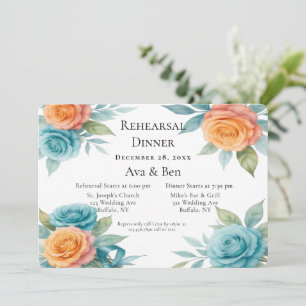 Watercolor orange and Teal Rehearsal Dinner Invitation