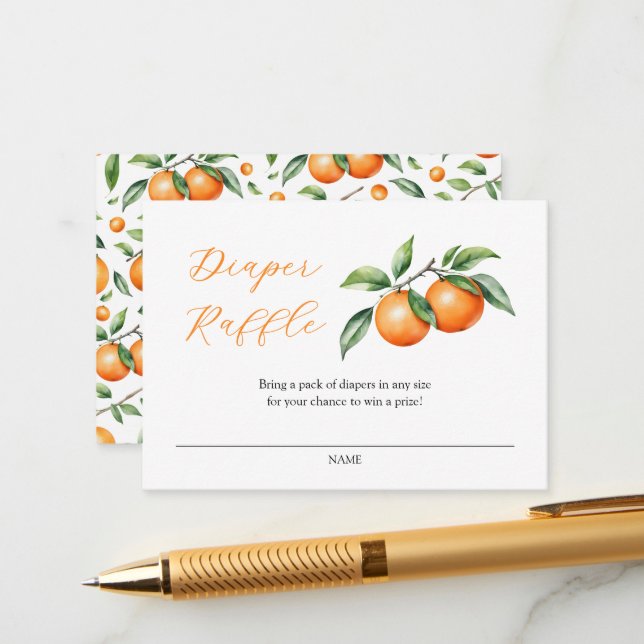 Watercolor Orange Baby Shower Diaper Raffle Enclosure Card (Front/Back In Situ)