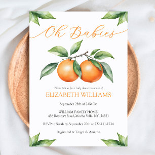 Watercolor Orange Baby Shower Invitation for twins