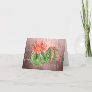Watercolor Orange Blooming Cactus peachy-brown Thank You Card