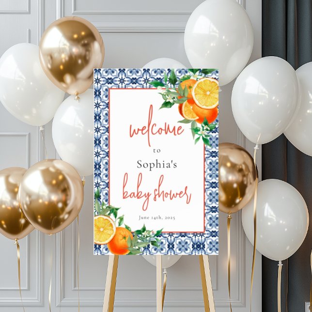 Watercolor Orange Blue Positano Welcome Sign  (Creator Uploaded)