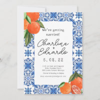 Watercolor Orange Blue tile Mediterranean Wedding