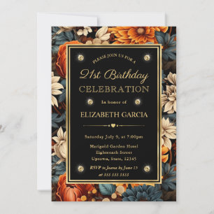 Watercolor Orange Brown Fall Leaves 21st Birthday Invitation