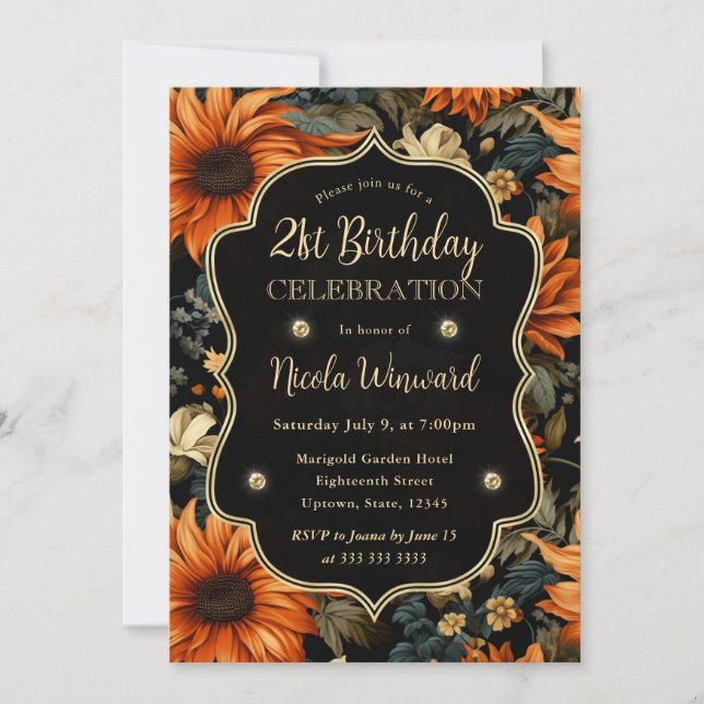 Watercolor Orange Brown Fall Leaves 21st Birthday Invitation (Front)