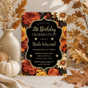 Watercolor Orange Brown Fall Leaves 21st Birthday Invitation