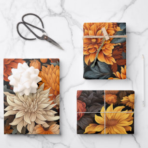 Watercolor Orange Brown Fall Leaves Birthday Wrapping Paper Sheet