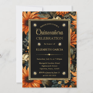Watercolor Orange Brown Fall Leaves Quinceanera Invitation
