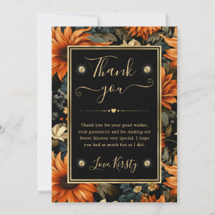 Watercolor Orange Brown Fall Leaves Sweet 16 Thank You Card