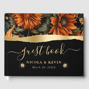 Watercolor Orange Brown Fall Leaves Wedding Guest Book