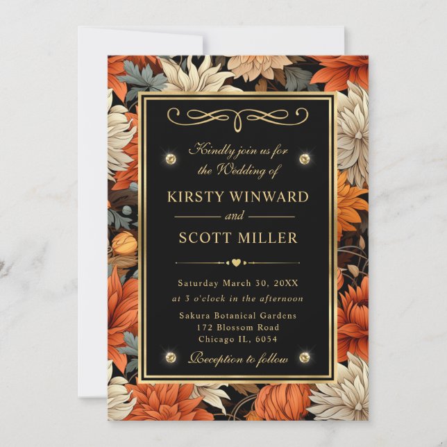 Watercolor Orange Brown Fall Leaves Wedding Invitation (Front)
