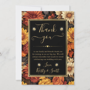 Watercolor Orange Brown Fall Leaves Wedding Thank You Card