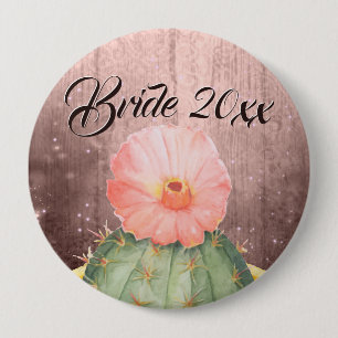 Watercolor Orange Cactus Bloom Wedding 10 Cm Round Badge