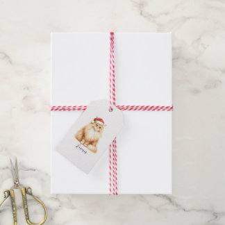 Watercolor Orange Cat in Santa Hat Gift Tag