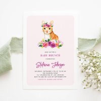 Watercolor Orange Cat Purple Flowers Baby Brunch
