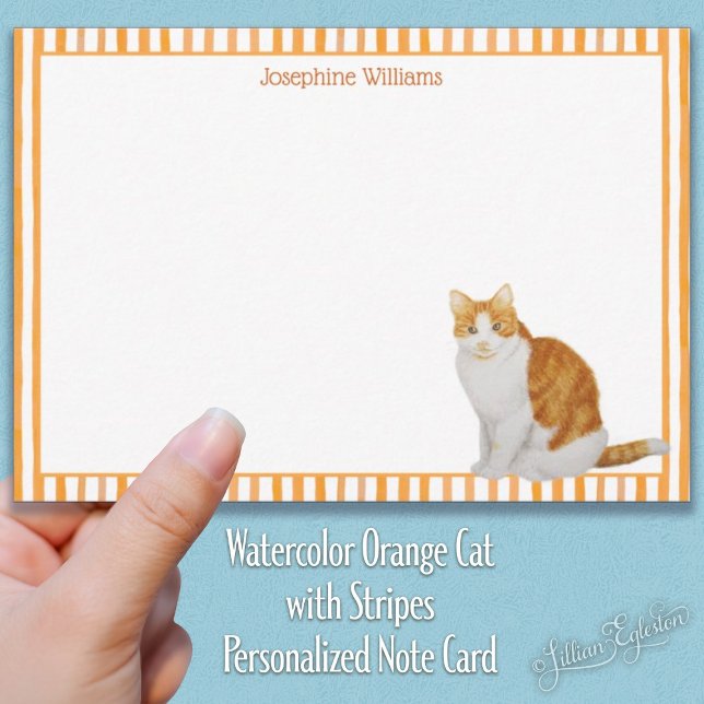Watercolor Orange Cat with Stripes Personalised Card (Creator Uploaded)