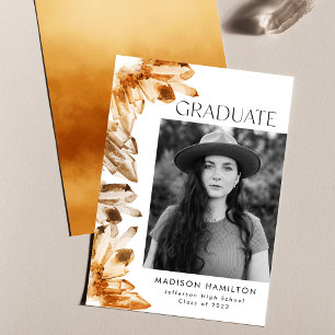 Watercolor Orange Citrine Crystal Photo Graduation Announcement