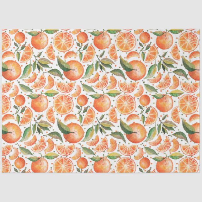 Watercolor Orange Citrus Botanical Pattern  Tissue Paper (Front)