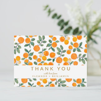 Watercolor Orange Citrus Custom Wedding Thank You Card