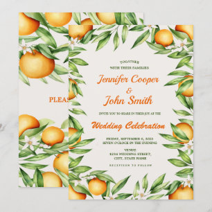 Watercolor Orange Citrus Fruit Botanical Wedding Invitation