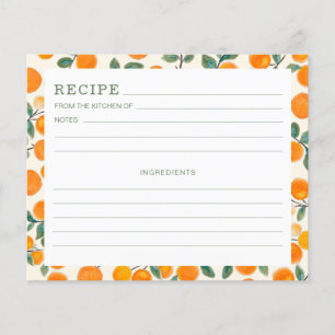 Watercolor Orange Citrus Fruit Pattern Recipe Card