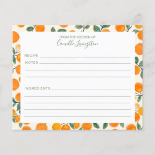 Watercolor Orange Citrus Name Recipe Card