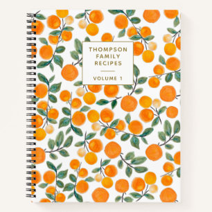 Watercolor Orange Citrus Personalised Recipe  Notebook