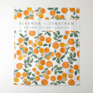Watercolor Orange Citrus Photo Booth Backdrop Tapestry